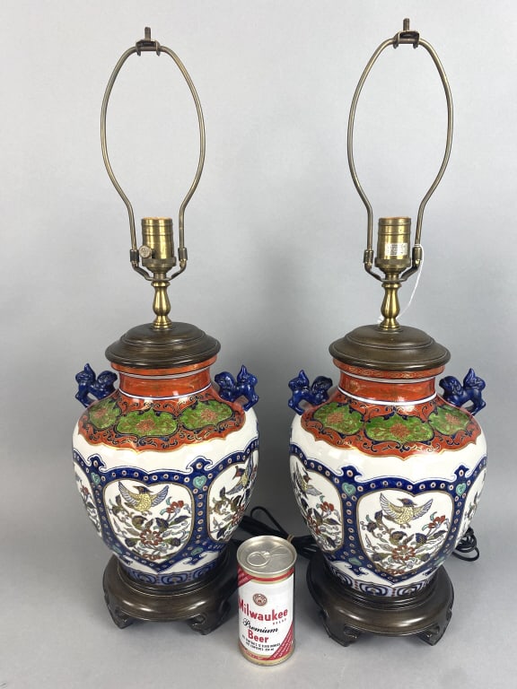 Pair of Chinese Porcelain Lamps: Pair of Chinese Porcelain Lamps Top of finial: 27 1/2"h x 9"diam
