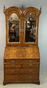 18th C. Dutch Walnut Double Dome Bureau Bookcase