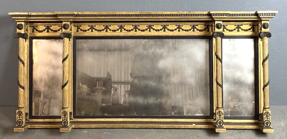 Regency Giltwood & Ebonized Over Mantel Mirror