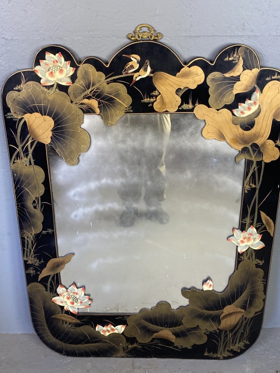 Asian Style Lily Decorated Mirror: Asian Style Lily Decorated Mirror 48"h x 35 1/2"w