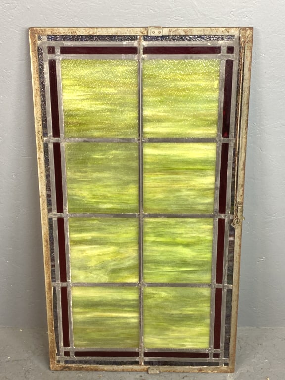 Stained Glass Window in Metal Frame: Stained Glass Window in Metal Frame 41"h x 22 1/2"w