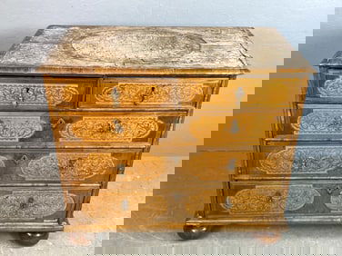 Queen Anne Walnut and Marquetry 5 Drawer Chest