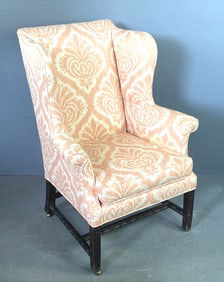 19th C. Mahogany Upholstered Wing Back Chair