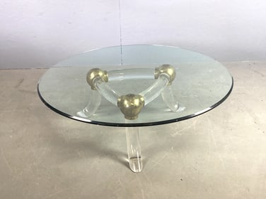 MCM Lucite  Brass & Glass Low Table