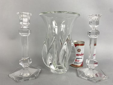 Art Vannes Vase & 2 Val St. Lambert Candlesticks