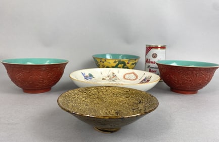 5 Asian Porcelain & Enameled Bowls