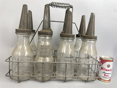 8 Glass Oil Bottles w/ Spouts & Carrier