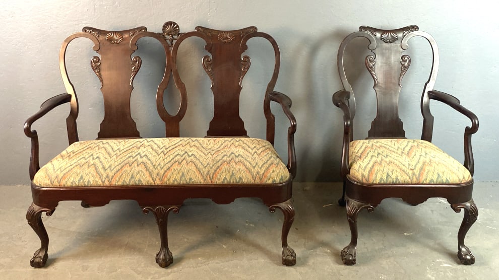 Georgian Style Mahogany Settee & Armchair (1 of 9)