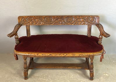 Carved Oak Hall Bench