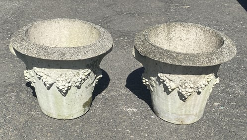 Pair of Grape Vine Decorated Cement Planters