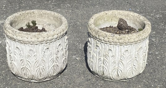 Pair of Leaf Decorated Portland Cement Planters