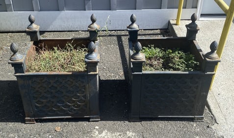 Pair of Square Cast Iron Planter