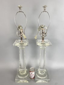 Pair of Crystal Column Table Lamps