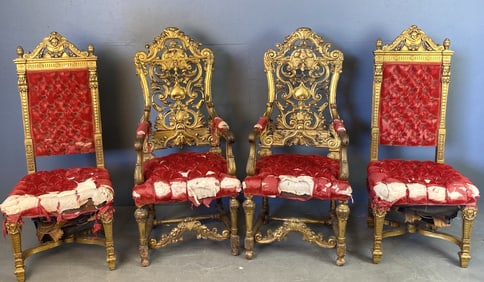 Group of 4 Louis XVI Style Giltwood Chairs