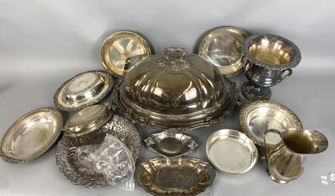 Large Grouping Silver Plated Articles