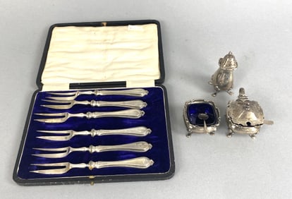 English Silver Condiment Set w/ other