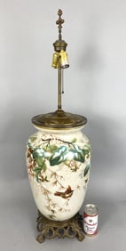 Large Porcelain Bird & Floral Motif Lamp