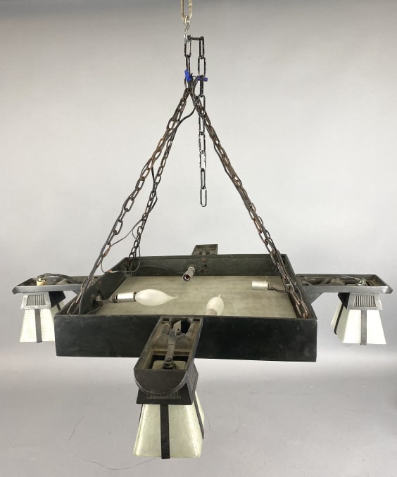 Art Deco Style Metal Chandelier: Art Deco Style Metal Chandelier 30 1/2"sqr