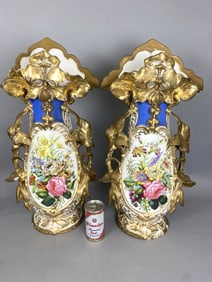 Pair of Large Old Paris Porcelain Vases
