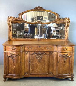 Antique Oak Mirrored Back Buffet