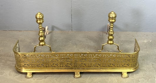 Pair of Brass Andirons w/ Fender