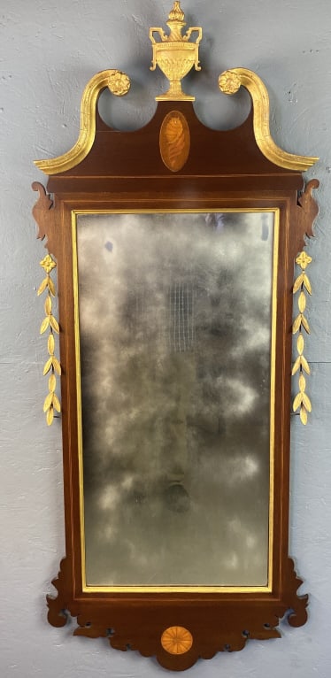 Federal Style Mahogany & Giltwood Mirror: Federal Style Mahogany & Giltwood Mirror 61 1/4"h x 25"w