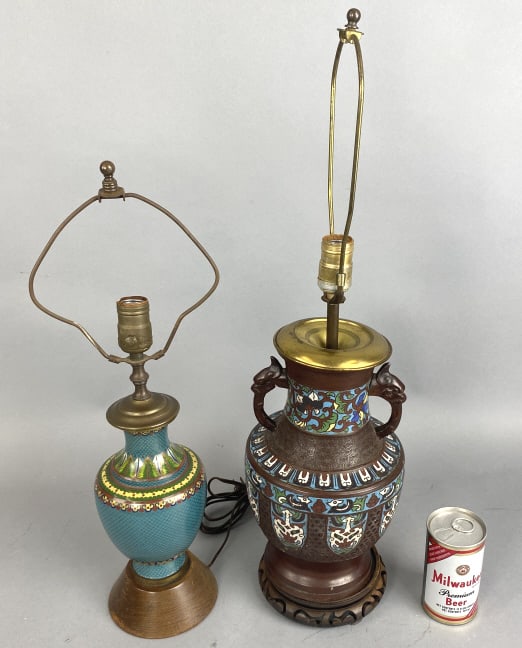 2 Cloisonne Lamps: 2 Cloisonne Lamps Tallest to socket: 18"h