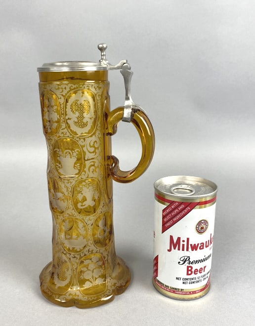 Bohemian Amber Glass Stein: Bohemian Amber Glass Stein 10 1/2"h x 4 1/4"diam