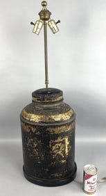 19th C. Tole Tea Canister Mounted as Lamp