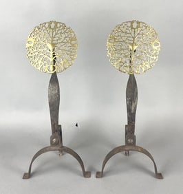 Pair of Ernest Gimson Style Foliated Andirons