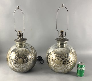 Pair of Mercury Glass Style Etched Lamps