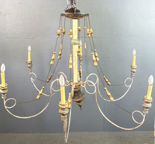 Swedish Style Wood & Metal 6 Light Chandelier