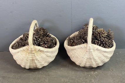 Pair of Portland Cement Basket Form Planters