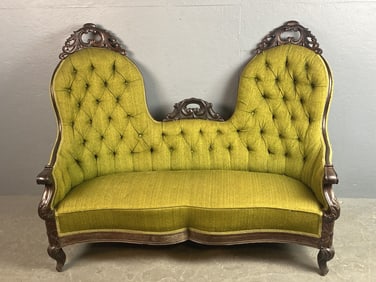 Victorian Rosewood Green Upholstered Settee