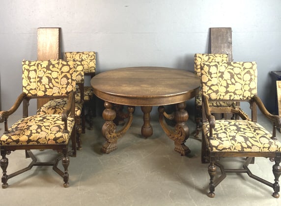 Antique Round Oak Table & 6 Chairs (1 of 6)