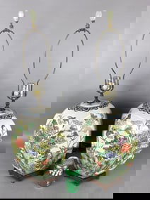 Pair of Chinese Famille Rose Porcelain Lamps