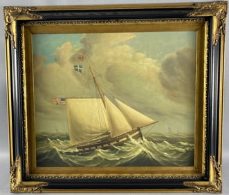 Signed Ship Painting.