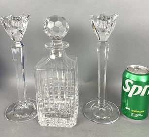 Pair of Waterford Candlesticks & Tiffany Decanter