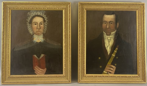 Pair of 18th C. American Ancestral Paintings
