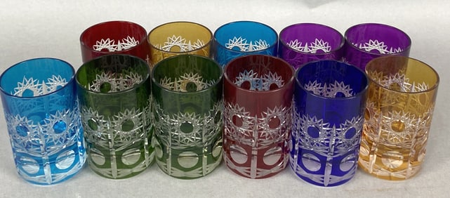 Set of 11 Bohemian Colored Cordial Glasses