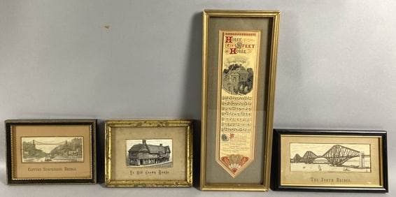 4 Stevengraph Pictures 2 Houses & 2 Bridges