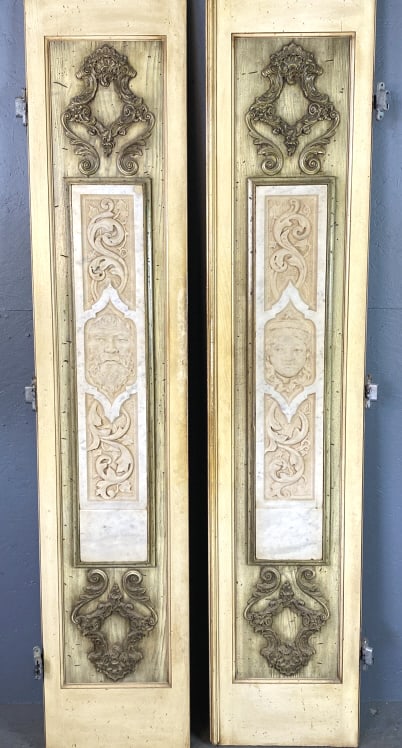 Pair of Wooden Doors w/ Carved Marble Plaques (1 of 5)