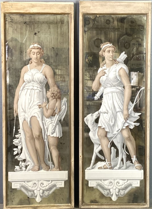 Pair of Reverse Painted Panels of Diana the Hunter (1 of 7)