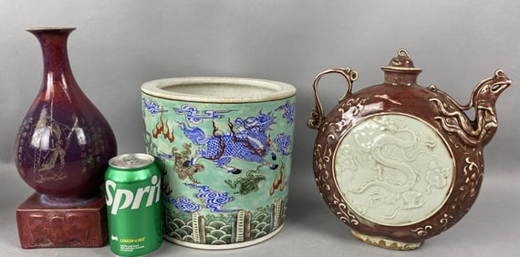 3 Chinese Porcelain Items Including Jun Ware Vase