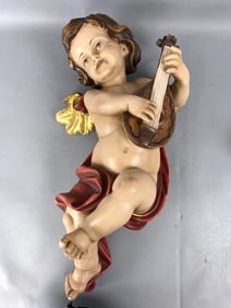Bernardi Wood Art Cupid Cherub w/ Mandolin