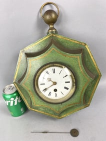 19th C. Green Toleware Clock