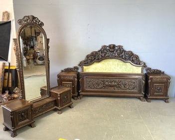 Borough Style Carved Walnut Bedroom Set