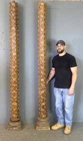 Pair of Anglo Indian Hardwood & Stone Pillars