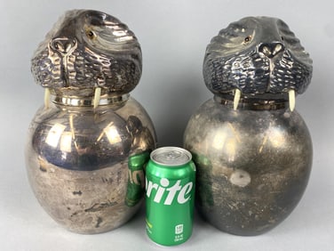 Pair of Bonwit Teller Silver Walrus Ice Buckets