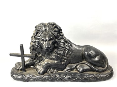 Portland Cement Lion w/ Cast Iron Cross